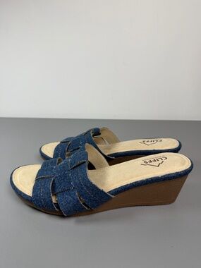 Cliffs by White Mountain Candyce Dark Blue Denim Women's Wedge Sandals-Sz 6.5